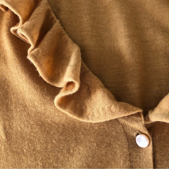 J CREW Factory Mustard Yellow/Gold Wool Ruffle Collar Cardigan Sweater - Picture 7 of 13